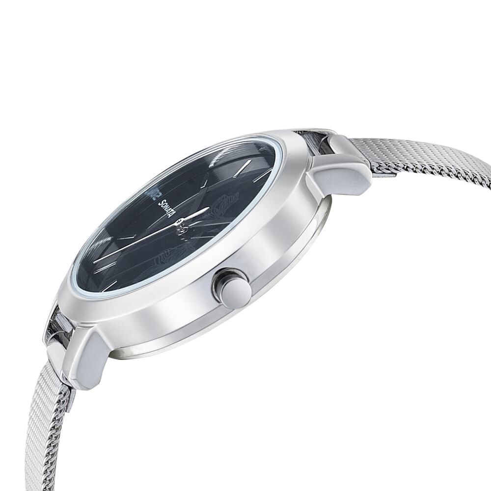 Sonata Silver Lining Black Dial Women Watch With Stainless Steel Strap