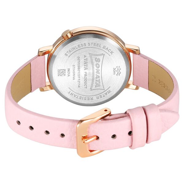 Sonata Essentials Pink Dial Leather Strap Watch for Women - image number 3