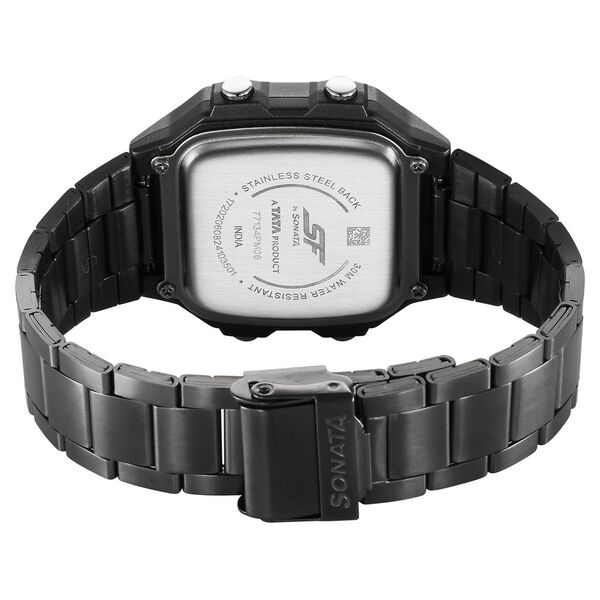 Sonata Hexa Digital Black Dial Grey Color Stainless Steel Strap Watch For Unisex - image number 3