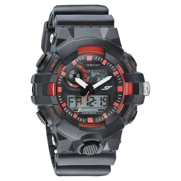 SF Quartz Analog Digital Black Dial Plastic Strap Watch for Men - image number 0