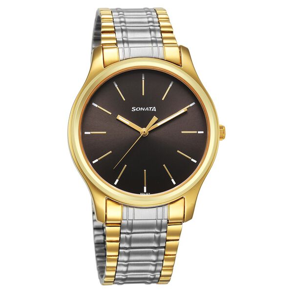 Sonata Traditional Essentials Quartz Analog Grey Dial Stainless Steel Strap Watch for Men - image number 0