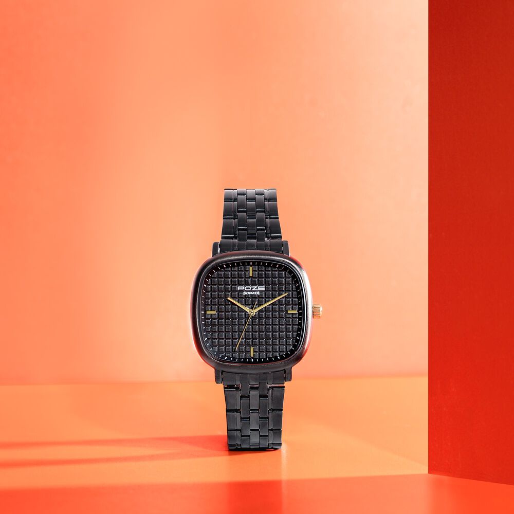Buy Online Sonata Poze Quartz Analog Black Dial Black Colour