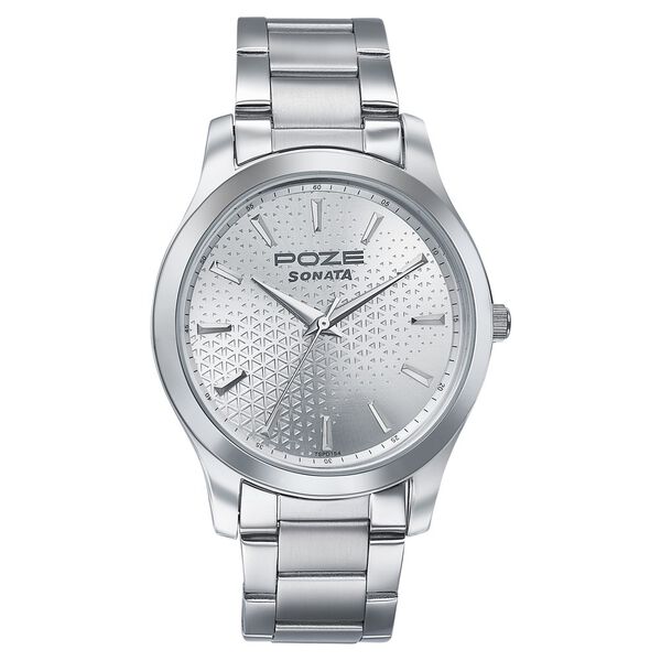 Sonata Poze Quartz Analog Silver Dial Metal Strap Watch For Men - image number 1