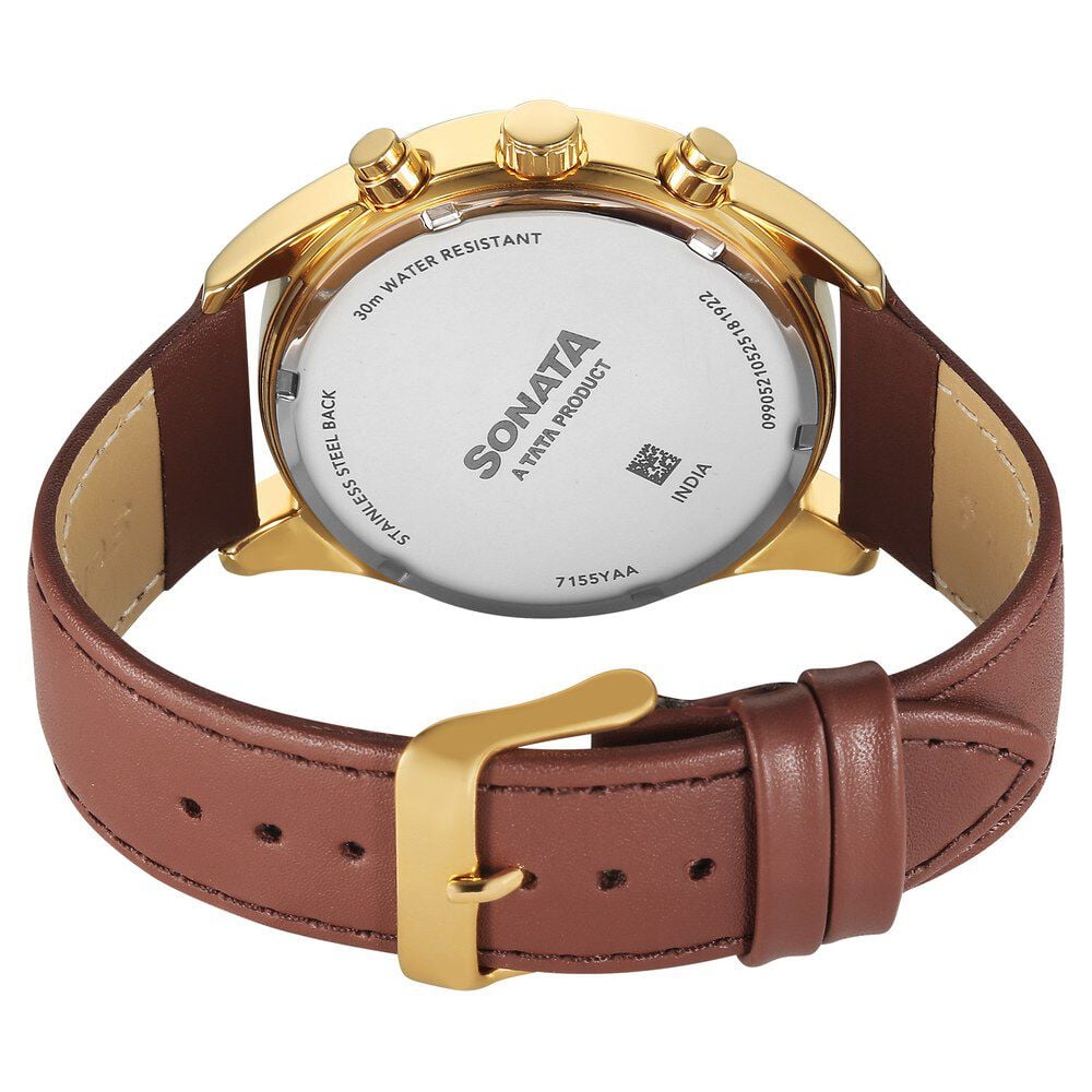 Buy Online Sonata Magna Quartz Multifunction Silver Dial Brown