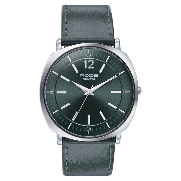 Sonata Poze Quartz Analog Green Dial Green Color Leather Strap Watch For Men - image number 1