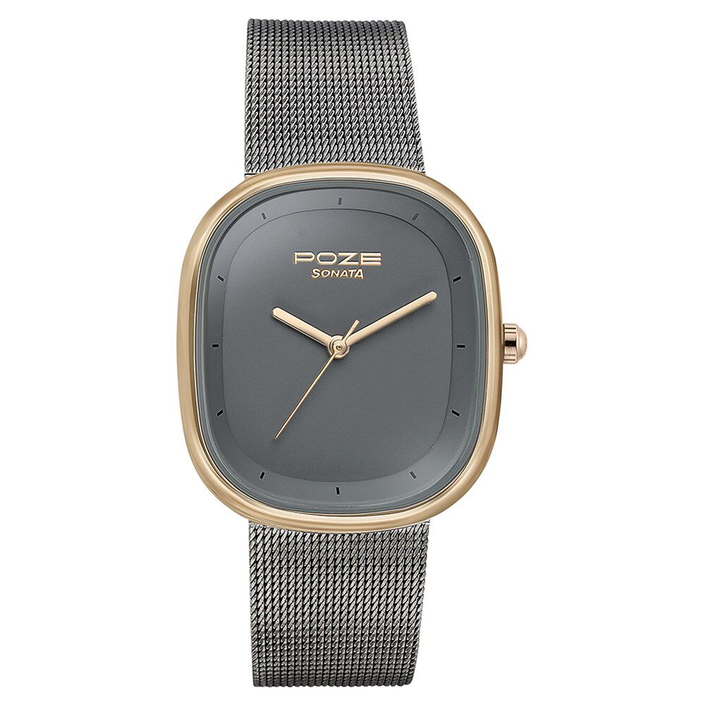 Buy Online Sonata Poze Quartz Analog Grey Dial Mesh Strap Watch for Women sp80073km01w Sonata