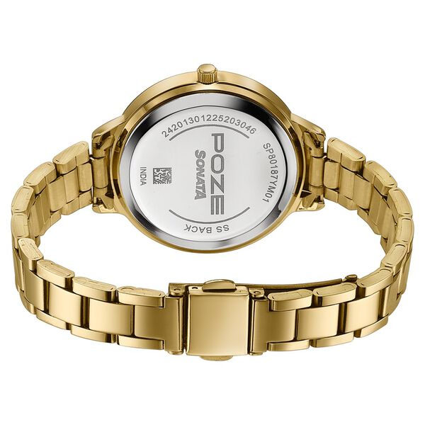 Poze By Sonata Quartz Analog White Dial Golden Stainless Steel Strap Watch For Women - image number 6