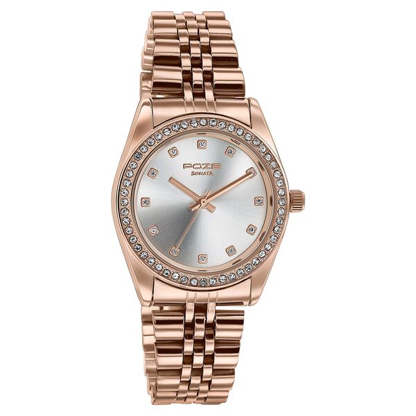 Sonata Poze Quartz Analog Silver Dial Rose Gold Colour Stainless Steel Strap Watch For Women - image number 1