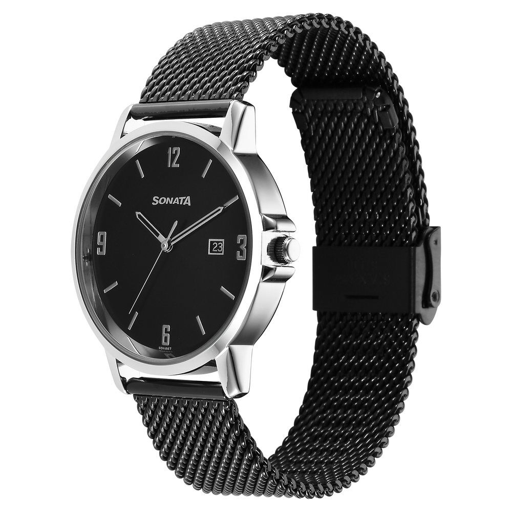Buy Online Sonata Quartz Analog Black Dial Watch for Men 77083km01 Sonata
