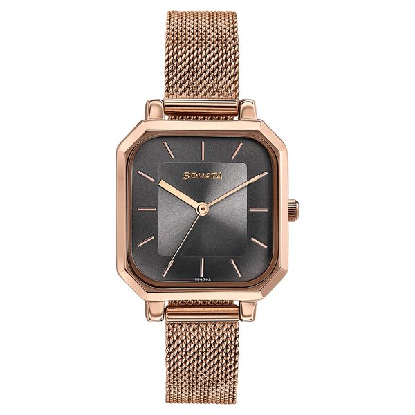 Sonata Modern Edit Quartz Analog Grey Dial Stainless Steel Strap Watch For Women - image number 0