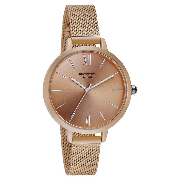 Sonata Poze Quartz Analog Beige Dial Mesh Strap Watch for Women - image number 2