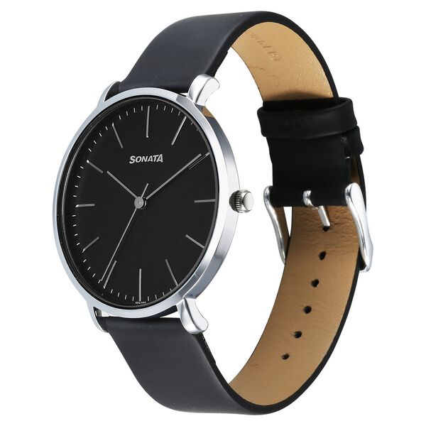 Sonata Ascent Quartz Analog Black Dial Leather Strap Watch For Men - image number 2