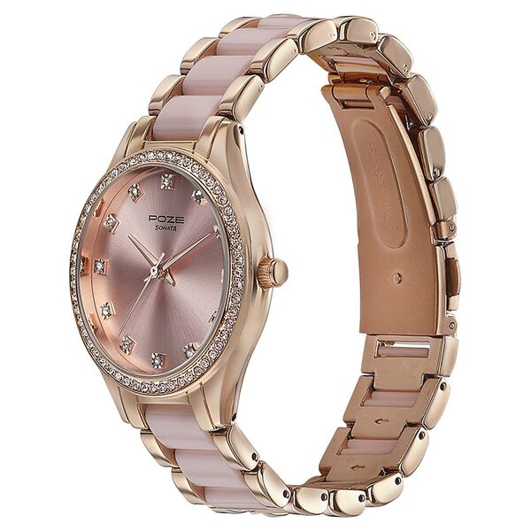 Sonata Poze Quartz Analog Pink Dial Metal & Plastic Strap Watch for Women - image number 3