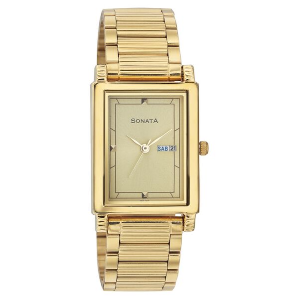 Sonata Quartz Analog Champagne Dial Strap Watch for Men - image number 0
