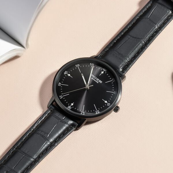 Sonata Poze Quartz Analog Black Dial Leather Strap Watch for Men - image number 0