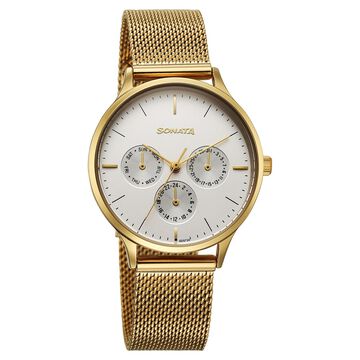 Sonata Festive Quartz Multifunction Silver Dial Metal Strap Watch For Women