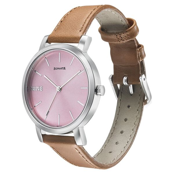Sonata Play Pink Dial Women Watch With Leather Strap - image number 1