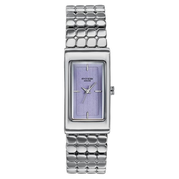 Poze Poze Quartz Analog Purple Dial Silver Metal Strap Watch For Women - image number 1
