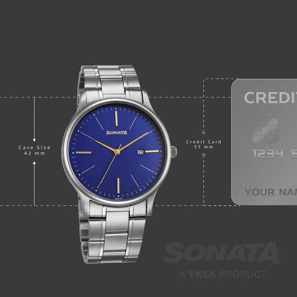 Sonata Aspire Quartz Analog with Date Blue Dial Stainless Steel Strap Watch For Men - image number 3