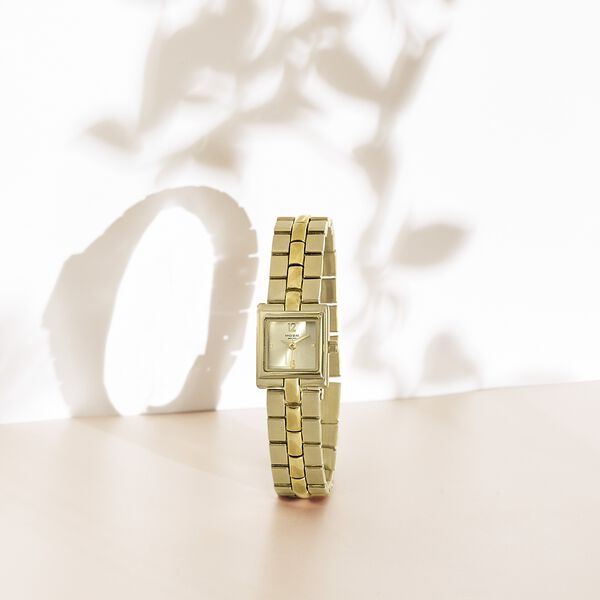 Poze By Sonata Quartz Analog Golden Dial Golden Metal Strap Watch For Women - image number 0