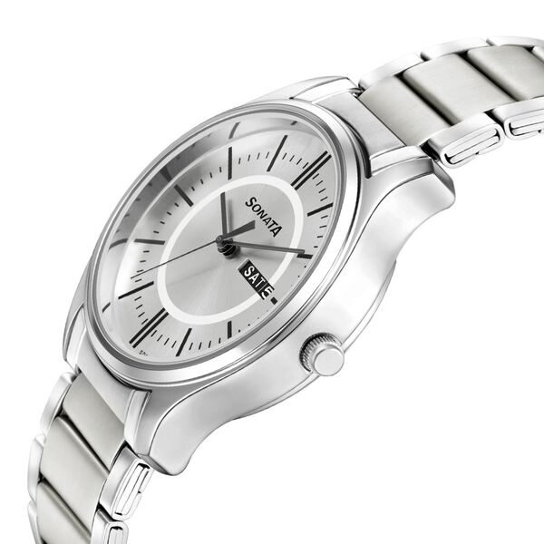 Sonata Quartz Analog with Day and Date Silver Dial Silver Stainless Steel Strap Watch For Men - image number 2
