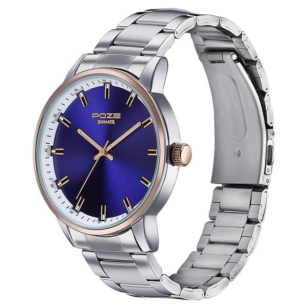 Sonata Poze Quartz Analog Blue Dial Stainless Steel Strap Watch For Men - image number 4