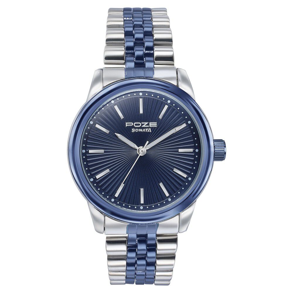 Buy Online Sonata Poze Quartz Analog Blue Dial Stainless Steel Strap Watch For Men sp70040km01w p Sonata