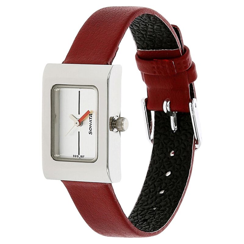 Sonata Quartz Analog Silver Dial Leather Strap Watch for Women - image number 1