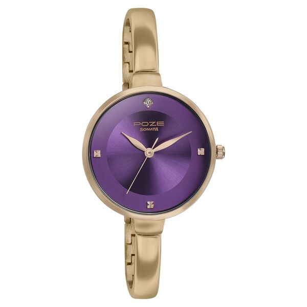 Poze by Sonata Quartz Analog Purple Dial Metal Strap Watch for Women - image number 1