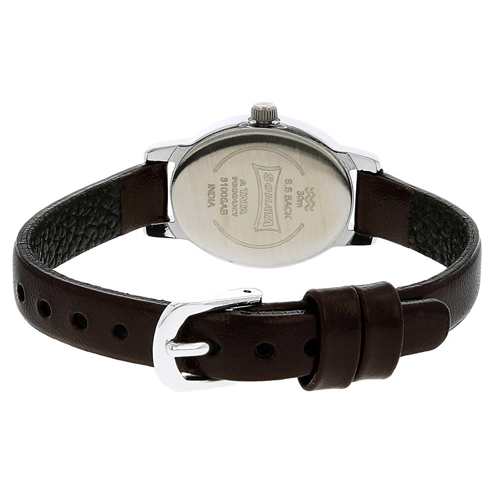 Buy Online Sonata Quartz Analog Black Dial Leather Strap Watch for Women nm8100sl02 Sonata