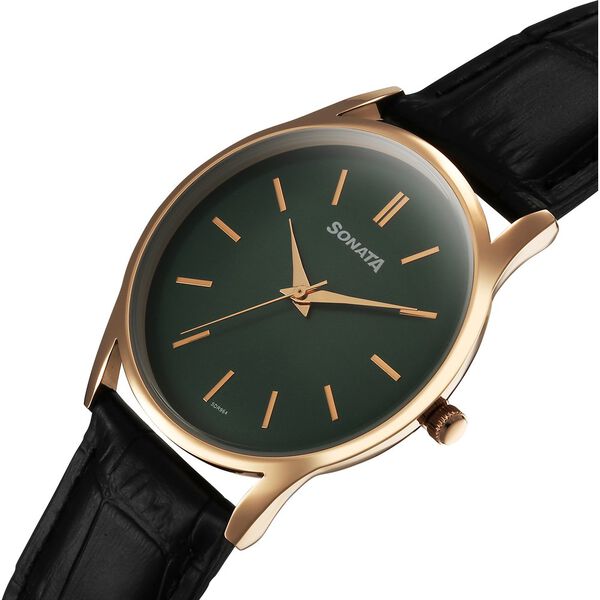 Sonata Eternia Quartz Analog Green Dial Leather Strap Watch For Men - image number 2