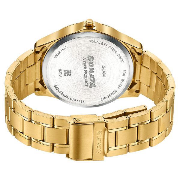 Sonata Traditional Essentials Black Dial Gold-Tone Stainless Steel Strap Watch - image number 5