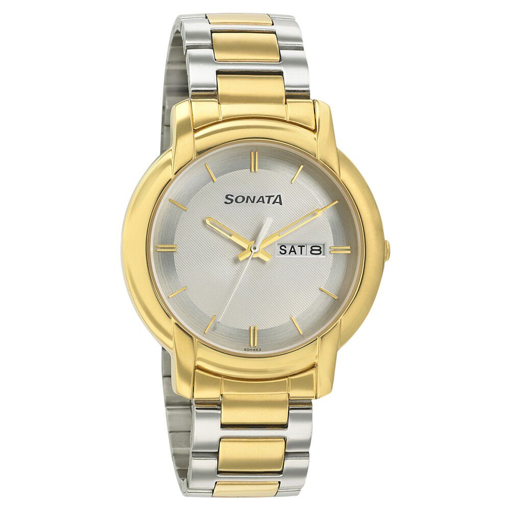 Sonata Quartz Analog with Day and Date White Dial Stainless Steel
