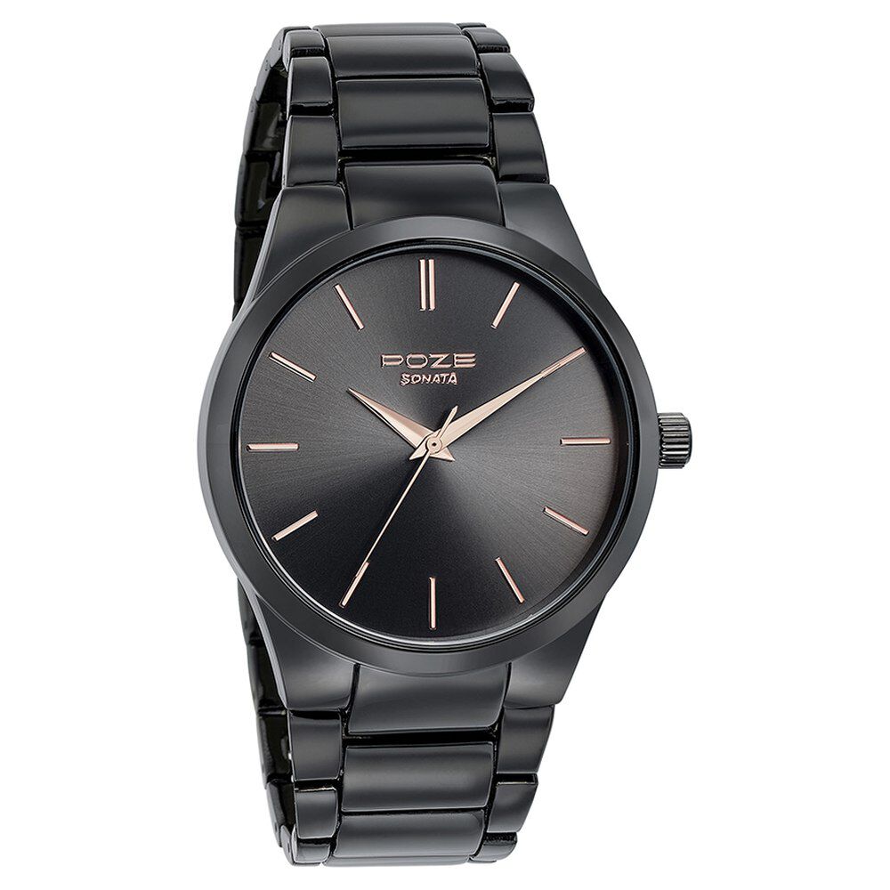 Buy Online Sonata Poze Quartz Analog Black Dial Metal Strap Watch for Men sp70032nm01w Sonata