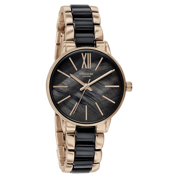 Sonata Poze Quartz Analog Mother Of Pearl Round Dial Two Toned Metal & Plastic Strap Watch For Women - image number 2