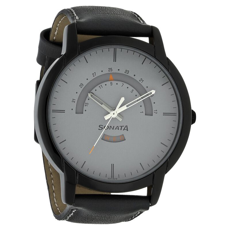 Sonata Quartz Analog with Day and Date Grey Dial Leather Strap Watch for Men - image number 1