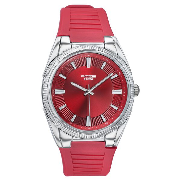 Poze By Sonata Quartz Analog Red Dial Red Silicone Strap Watch For Men - image number 1