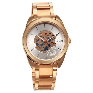 Sonata Unveil Quartz Multifunction Silver Dial Stainless Steel Strap Watch for Women