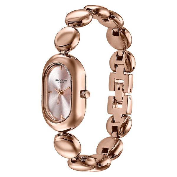 Poze By Sonata Quartz Analog Pink Dial Rose Gold Metal Strap Watch For Women - image number 4