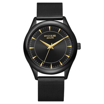 Poze by Sonata Quartz Analog Black Dial Stainless Steel Strap Watch for Men