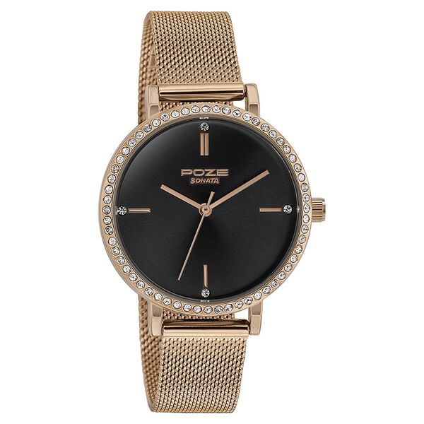 Sonata Poze Quartz Analog Black Dial Mesh Strap Watch for Women - image number 2