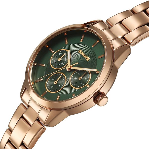 Sonata Festive Quartz Multifunction Green Dial Metal Strap Watch For Women - image number 2