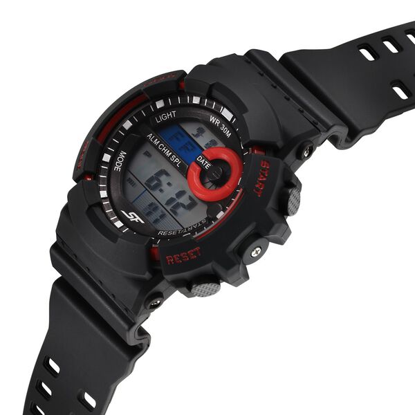 SF Digital Round Round Shaped Dial Black PU Strap Watch For Men - image number 2