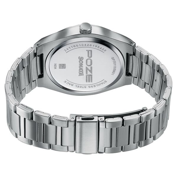 Poze Poze Quartz Analog Orange Dial Silver Metal Strap Watch For Men - image number 6