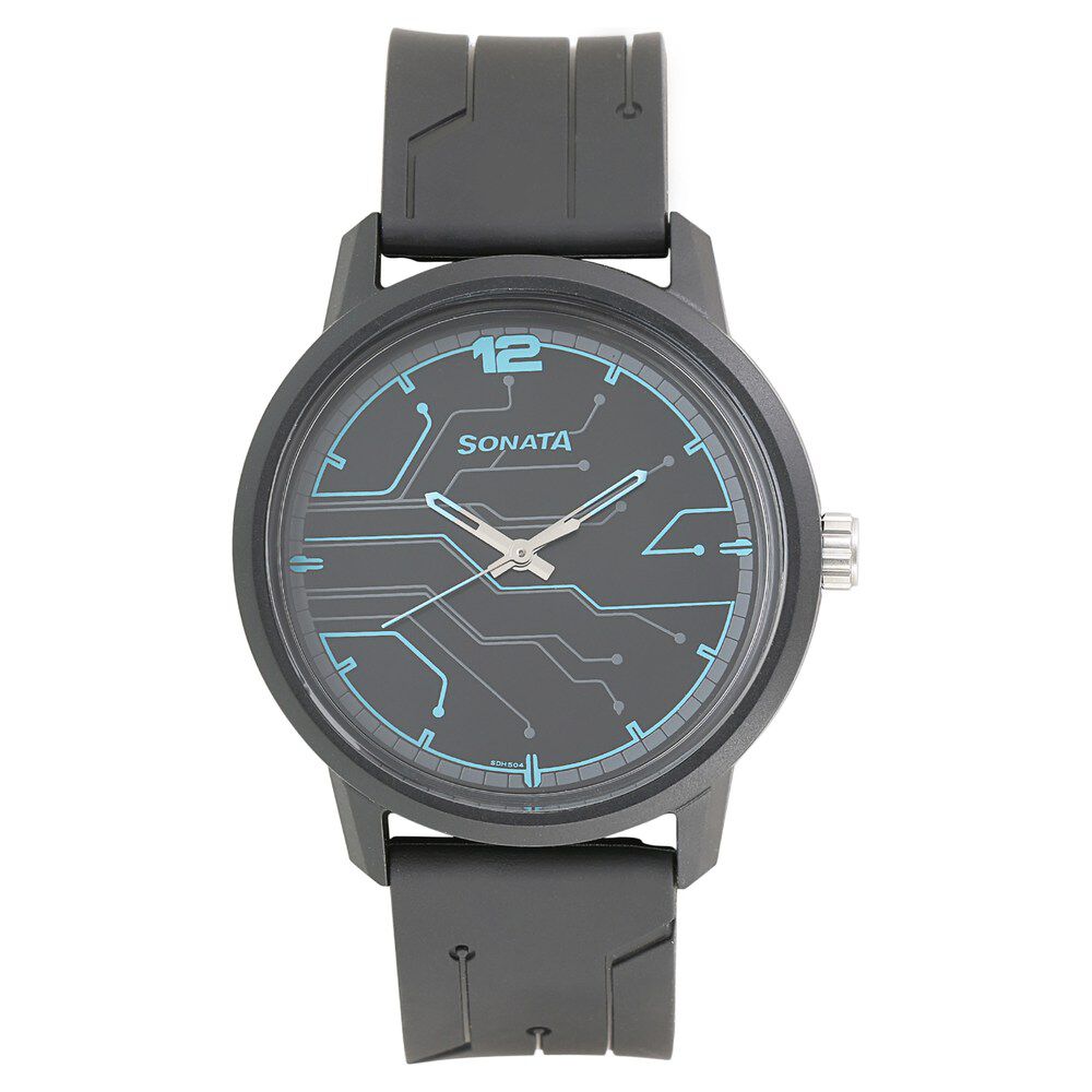 Buy Online Sonata Quartz Analog Black Dial Plastic Strap Watch for Men ns77085pp02w Sonata