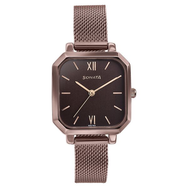 Sonata Modern Edit Quartz Analog Brown Dial Brown Stainless Steel Strap Watch For Women - image number 0