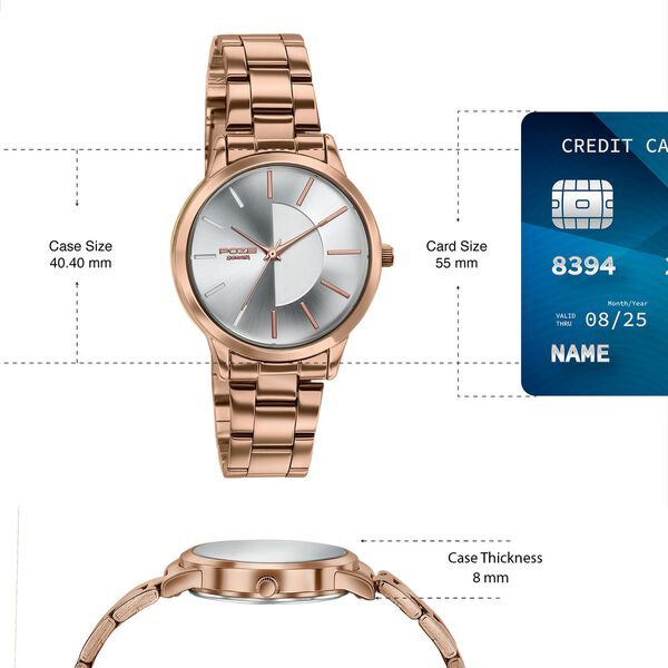Poze By Sonata Quartz Analog Silver Dial Rose Gold Plated Stainless Steel Strap Watch For Women - image number 3