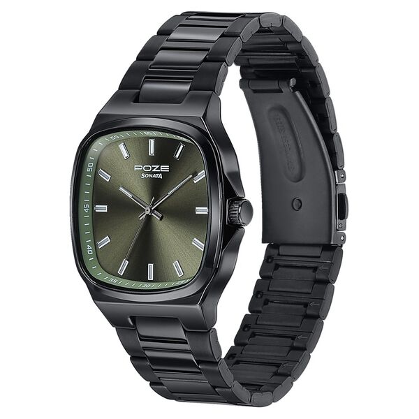 Poze Poze Quartz Analog Green Dial Grey Metal Strap Watch For Men - image number 4
