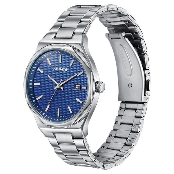 Sonata Jashn Quartz Analog Blue Dial Silver Metal Strap Watch For Men - image number 2