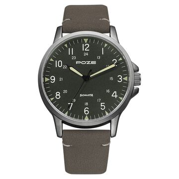 Poze by Sonata Quartz Analog Grey Dial PU Leather Strap Watch for Men
